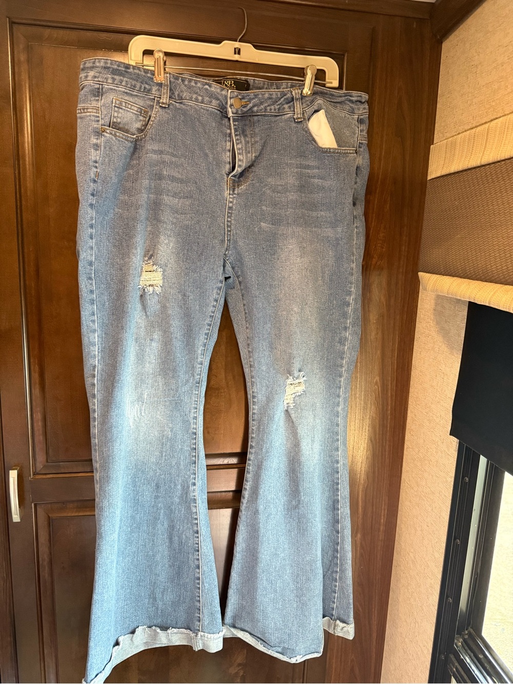 L&B Light Blue Distressed Flare Jeans for Women